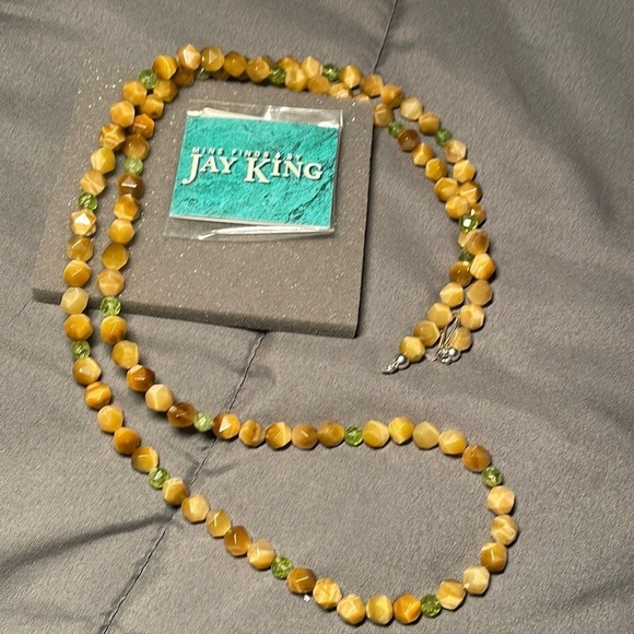Tiger eye with peridot accents long single strand necklace by Jay King - Picture 7 of 14